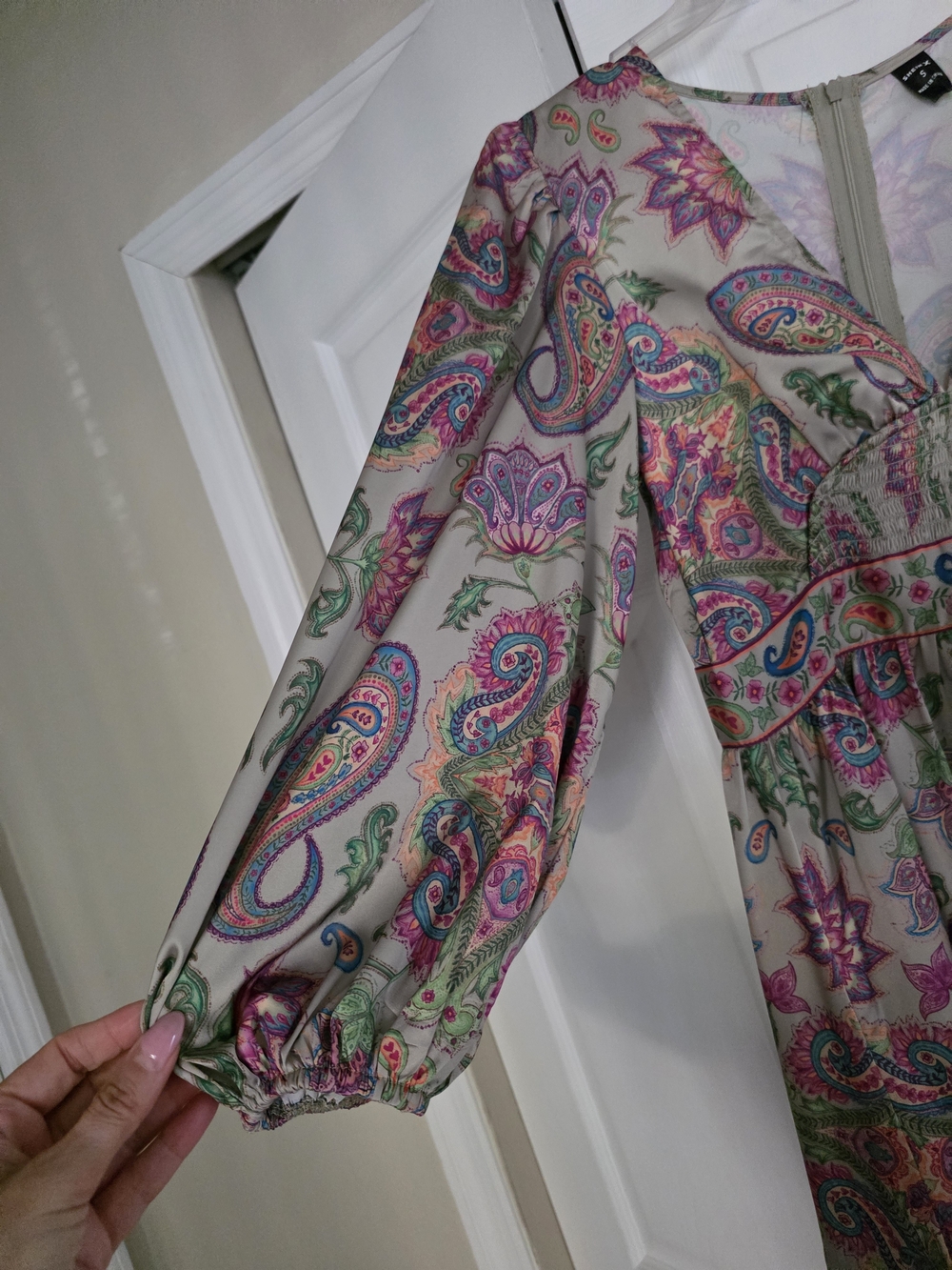 SHEIN Paisley Mini Dress in Cream with Pink and Green Accents - Picture 2 of 3